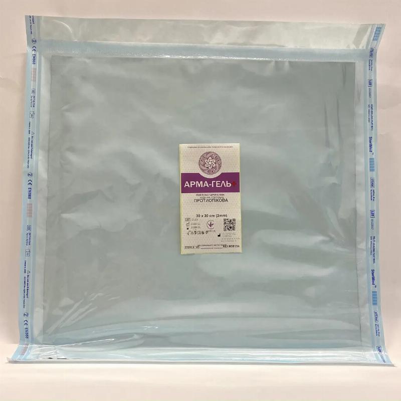 Пов’язка гідрогелева медична антимікробна стерильна, 2мм, армована сіткою, ПРОТИОПІКОВА, 30х30 см